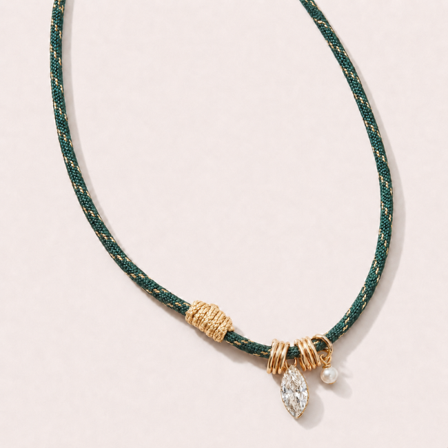 Lab Diamond and Pearl Cord Necklace
