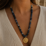 Chunky Coin Medallion Stone Necklace