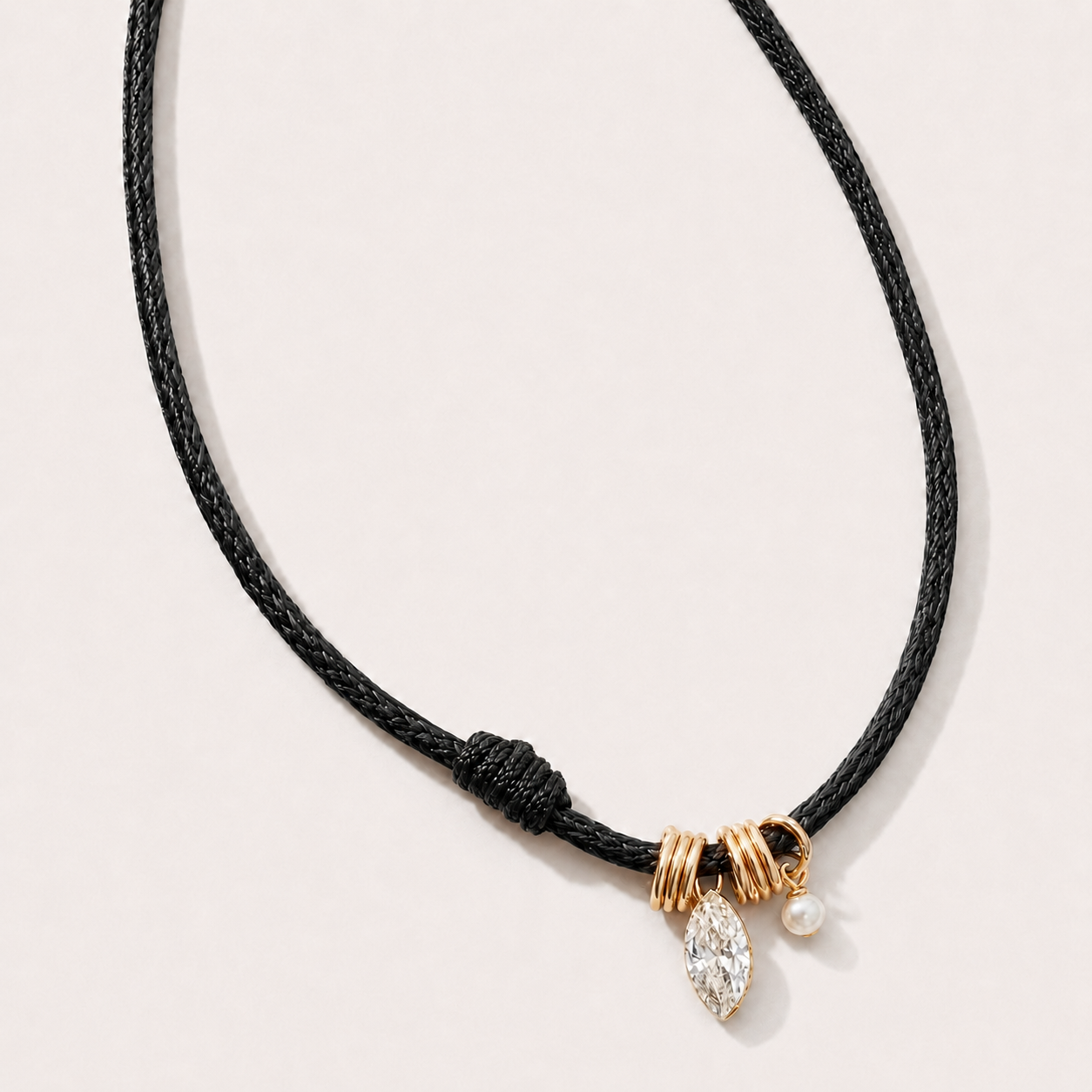 Lab Diamond and Pearl Cord Necklace