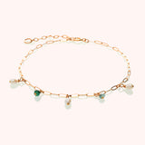 Pearl aquamarine and emerald drop stone anklet