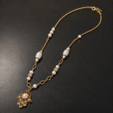 Vintage Hamsa and Pearl Necklace