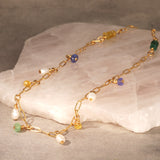 Semi precious green and purple hanging stones necklace