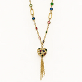 Heart and Stone Pendant and Tassel Necklace