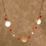 Semi precious coral and pearl hanging stones necklace