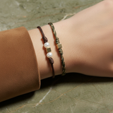 Solid Gold Cube and Pearl Cord Bracelet