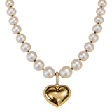 Solid Gold Puffy Heart and Pearl