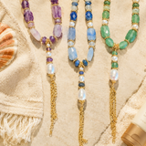 Chunky Colored Stone Fringed Necklaces