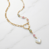 Multicolor Semi Precious and Pearl Lariette