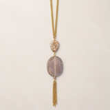 Natural Stone Double Pendant and Tassel Necklace